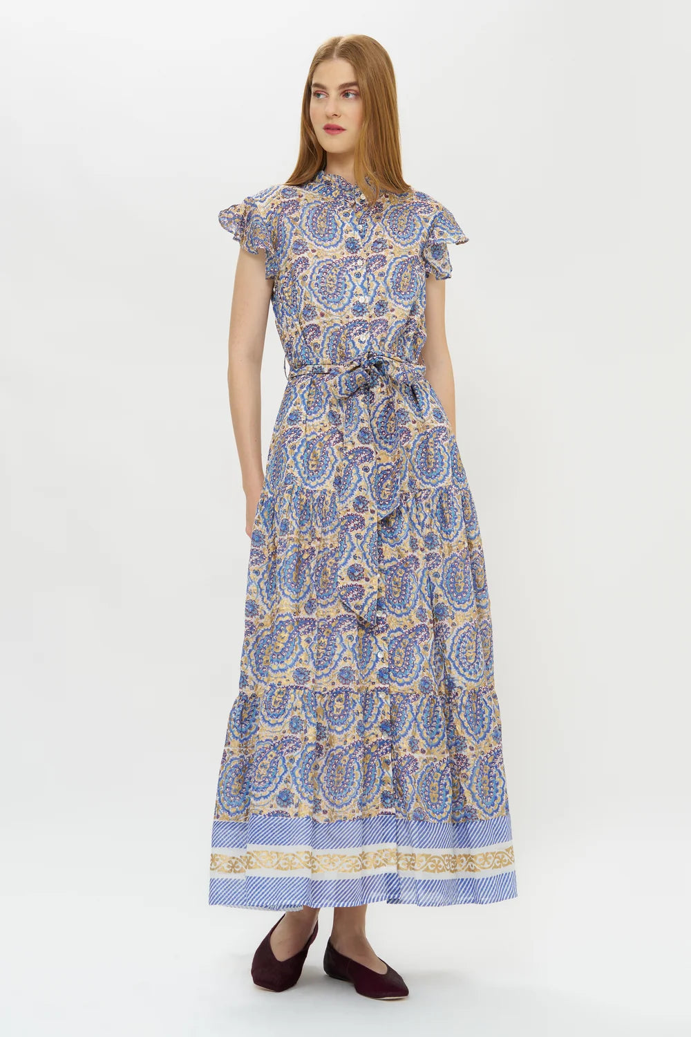 RUFFLE COLLAR BUTTON MAXI- IZMIR BLUE