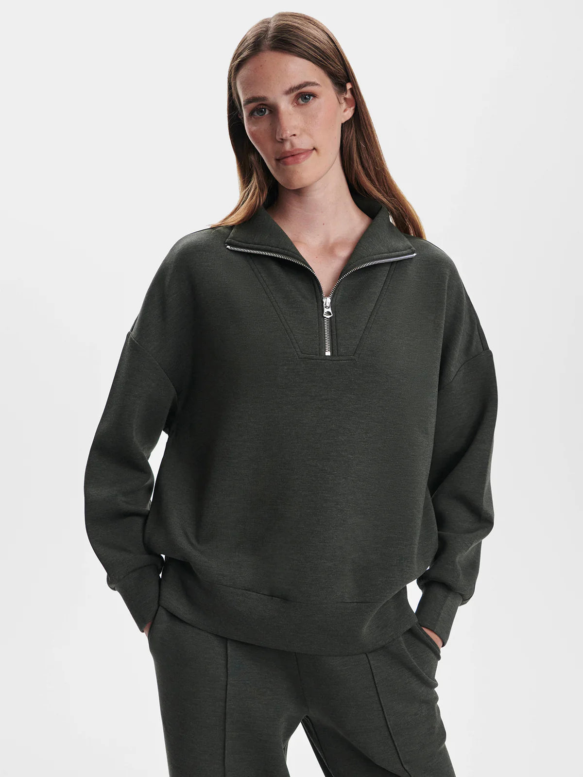 HAWLEY HALF ZIP SWEATSHIRT - OLIVE MARL