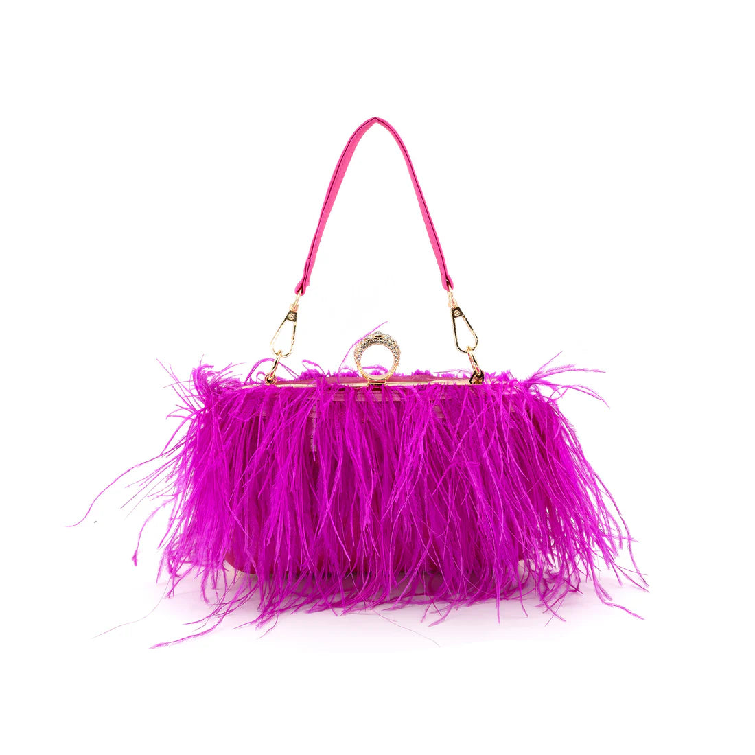 FEATHER FRINGE EVENING BAG - FUSCHIA