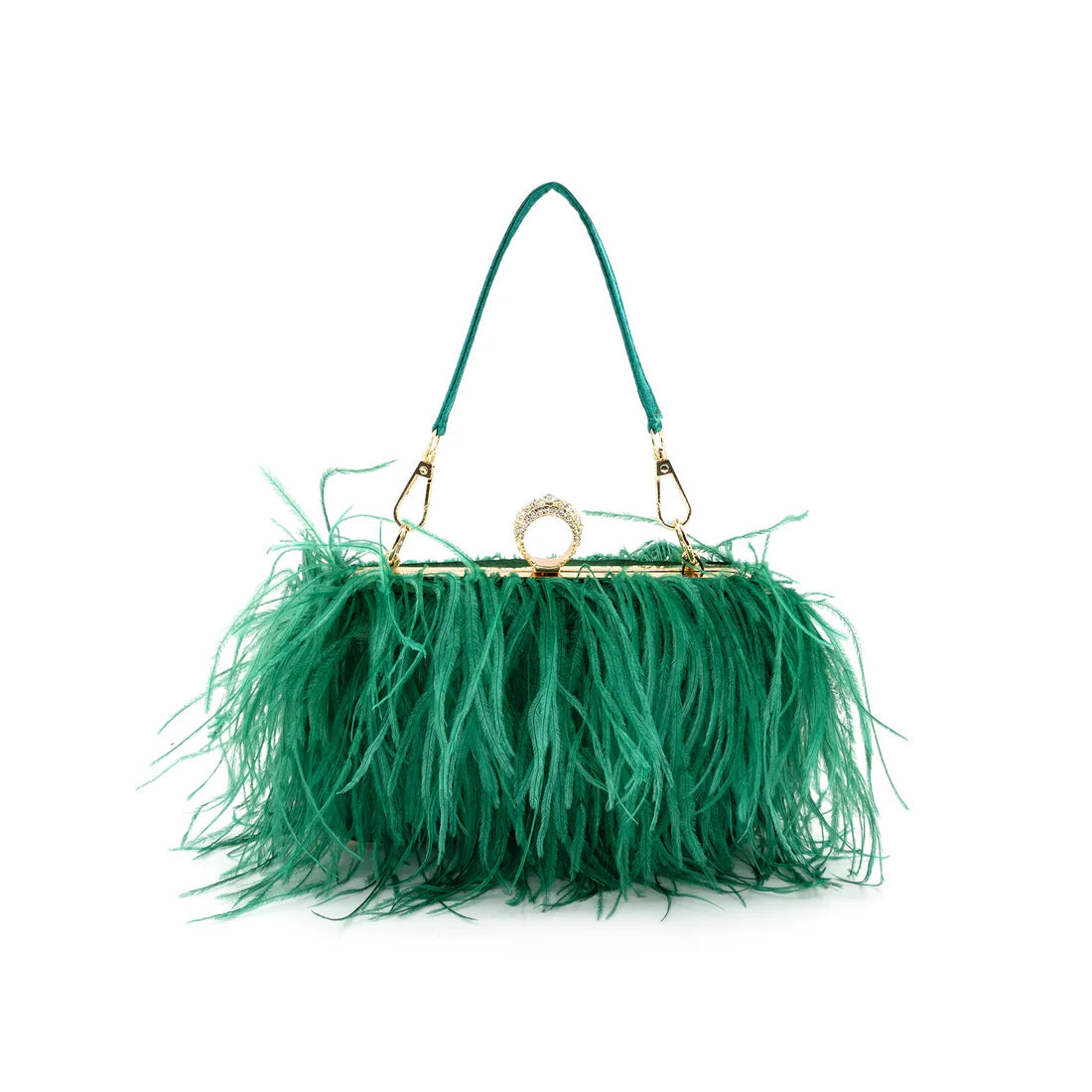 FEATHER FRINGE EVENING BAG - GREEN