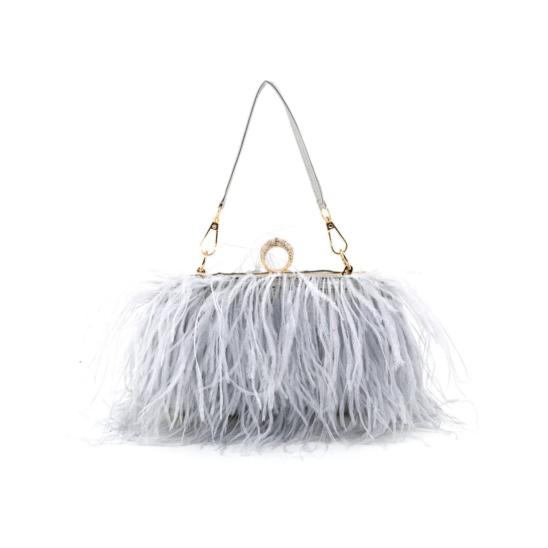 FEATHER FRINGE EVENING BAG - SILVER