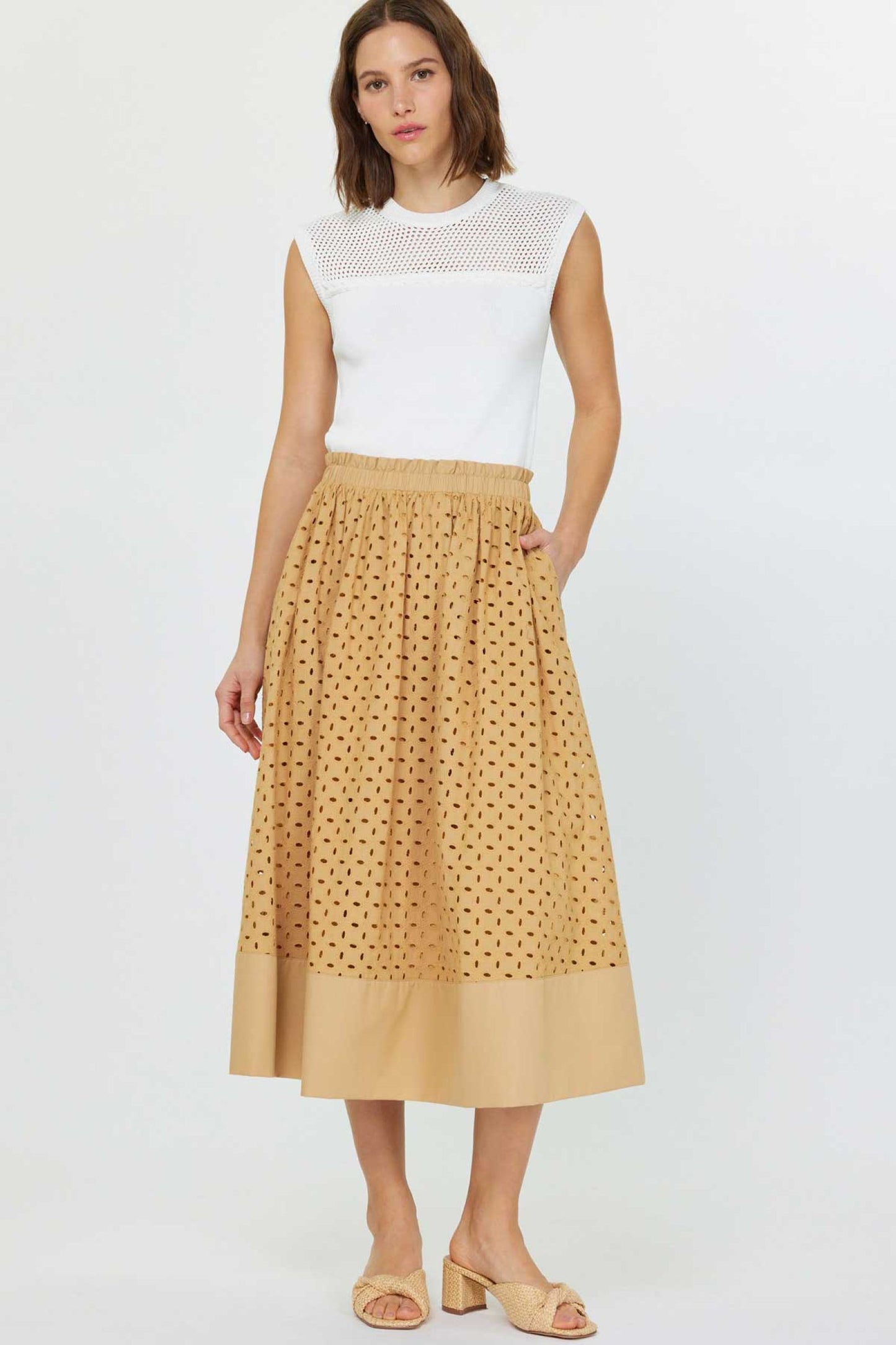 EYELET MIDI SKIRT - BUTTERSCOTCH