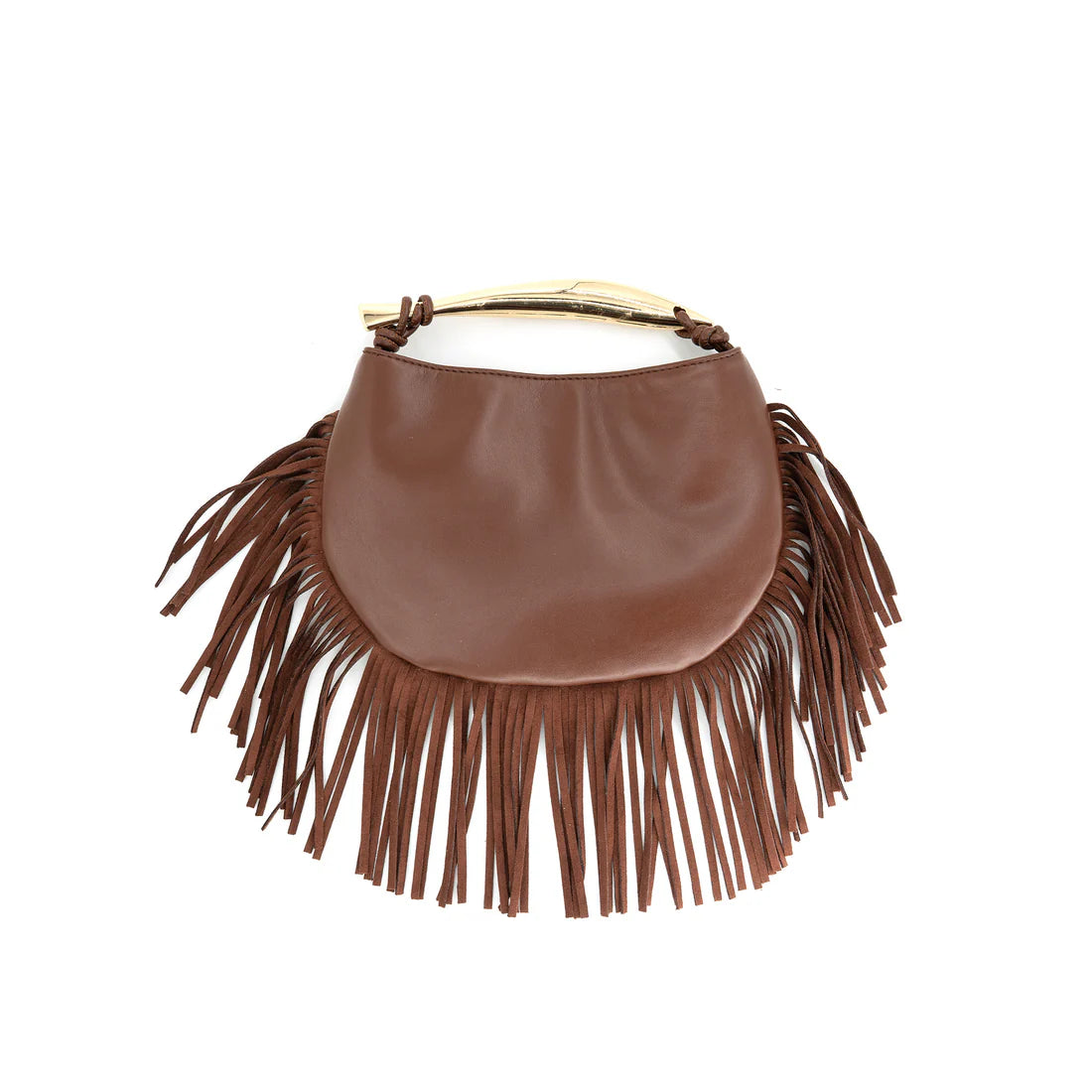 FRINGE BAG WITH GOLD BAR HANDLE