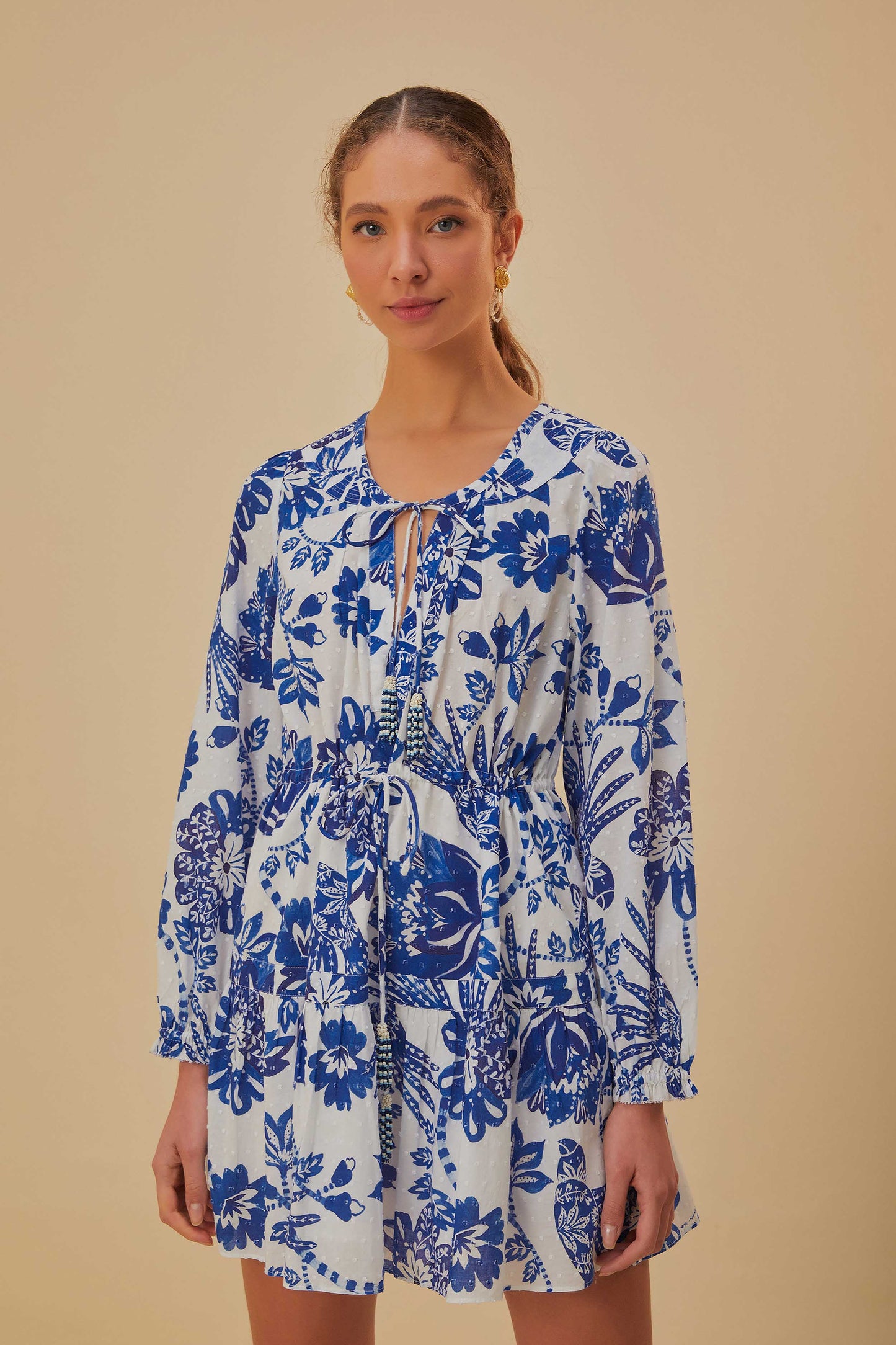 FLOWERFUL BIRDS MINI DRESS - OFF-WHITE