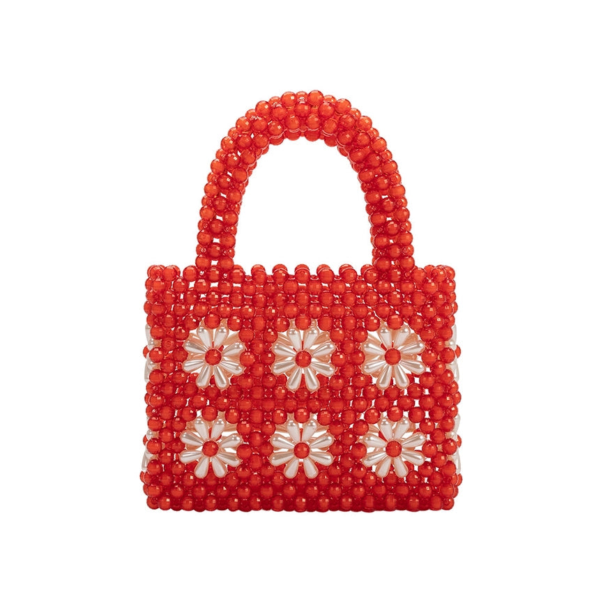 SELENA BEADED TOP HANDLE BAG - RED