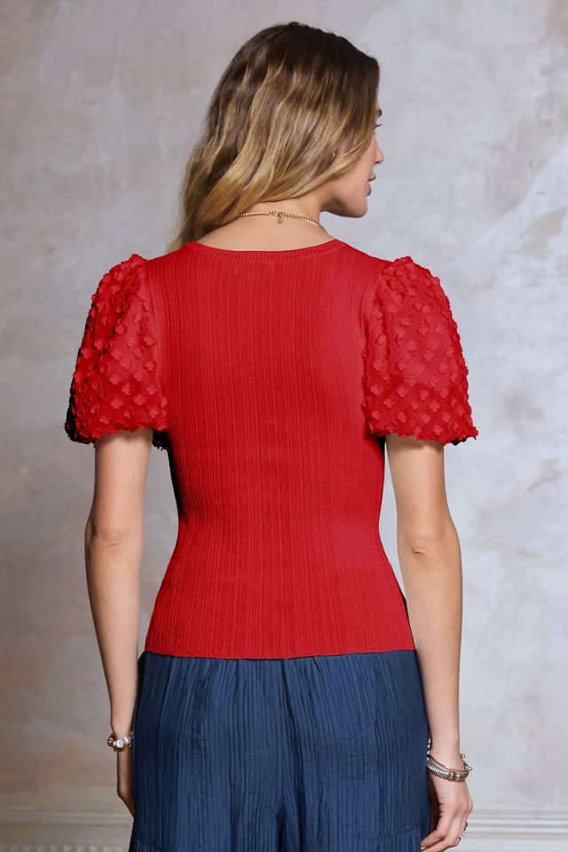 HEART NECK SHORT SLEEVE TOP - RED