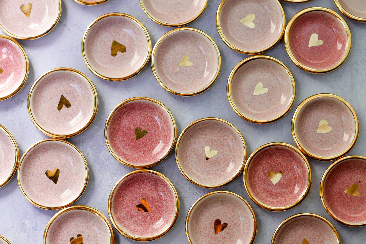 Pink Heart Ring Dish | Handmade Pottery trinket with Gold