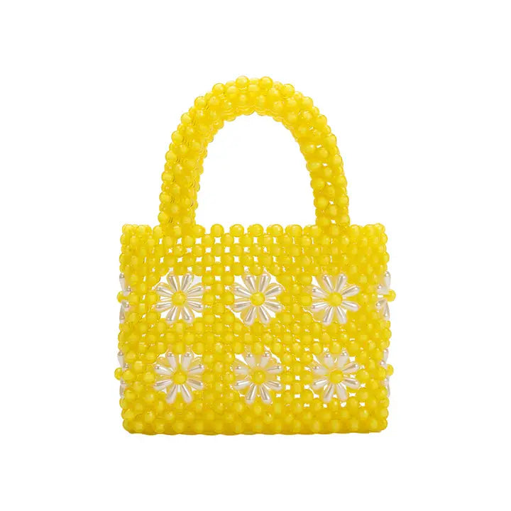 SELENA BEADED TOP HANDLE BAG - YELLOW