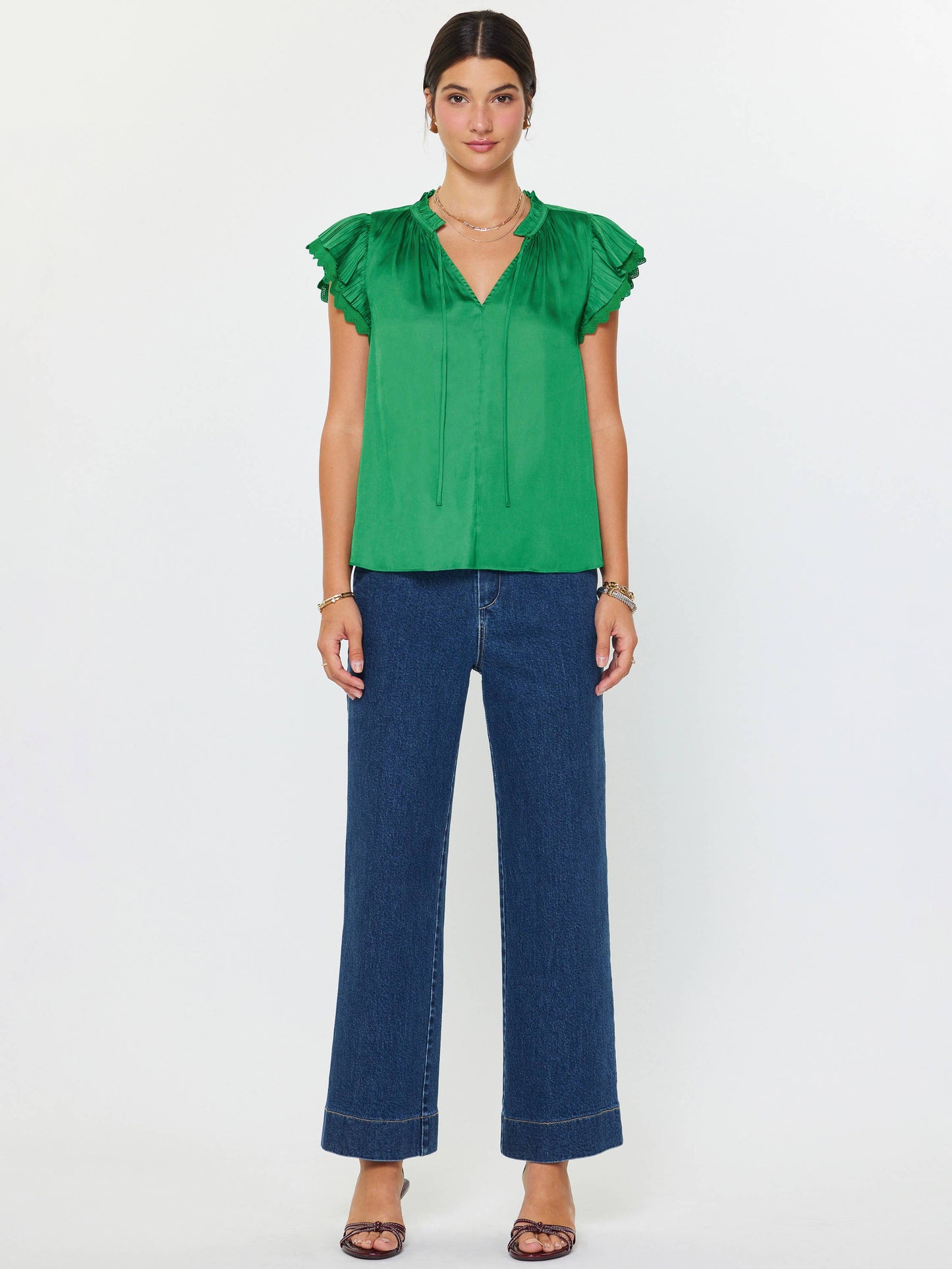 Double Flutter Short Sleeve Blouse