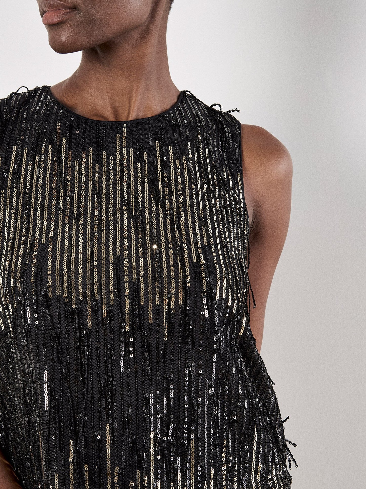SEQUIN STRIPE FRINGE TOP