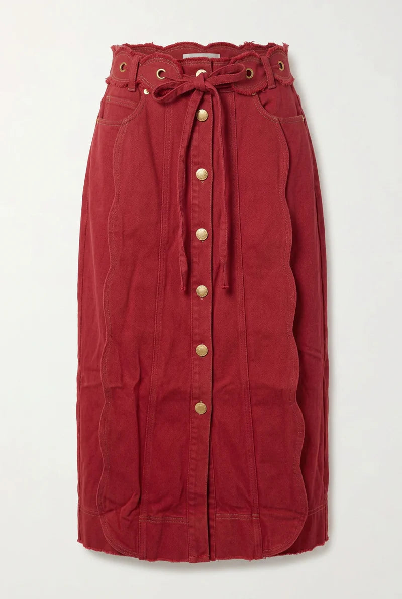 OLD RED MIDI SKIRT