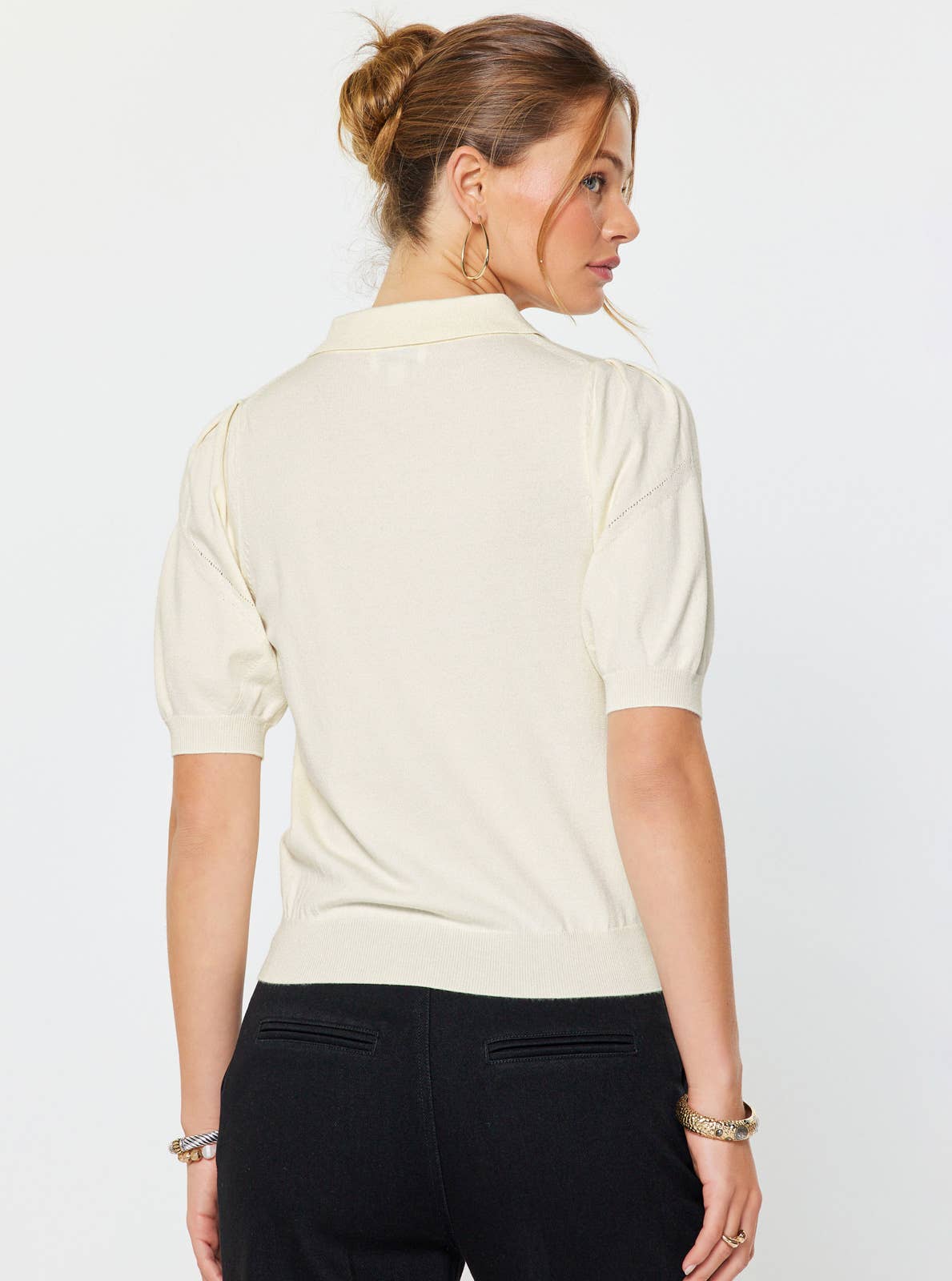 Short-sleeve Knit Polo Top - Ivory