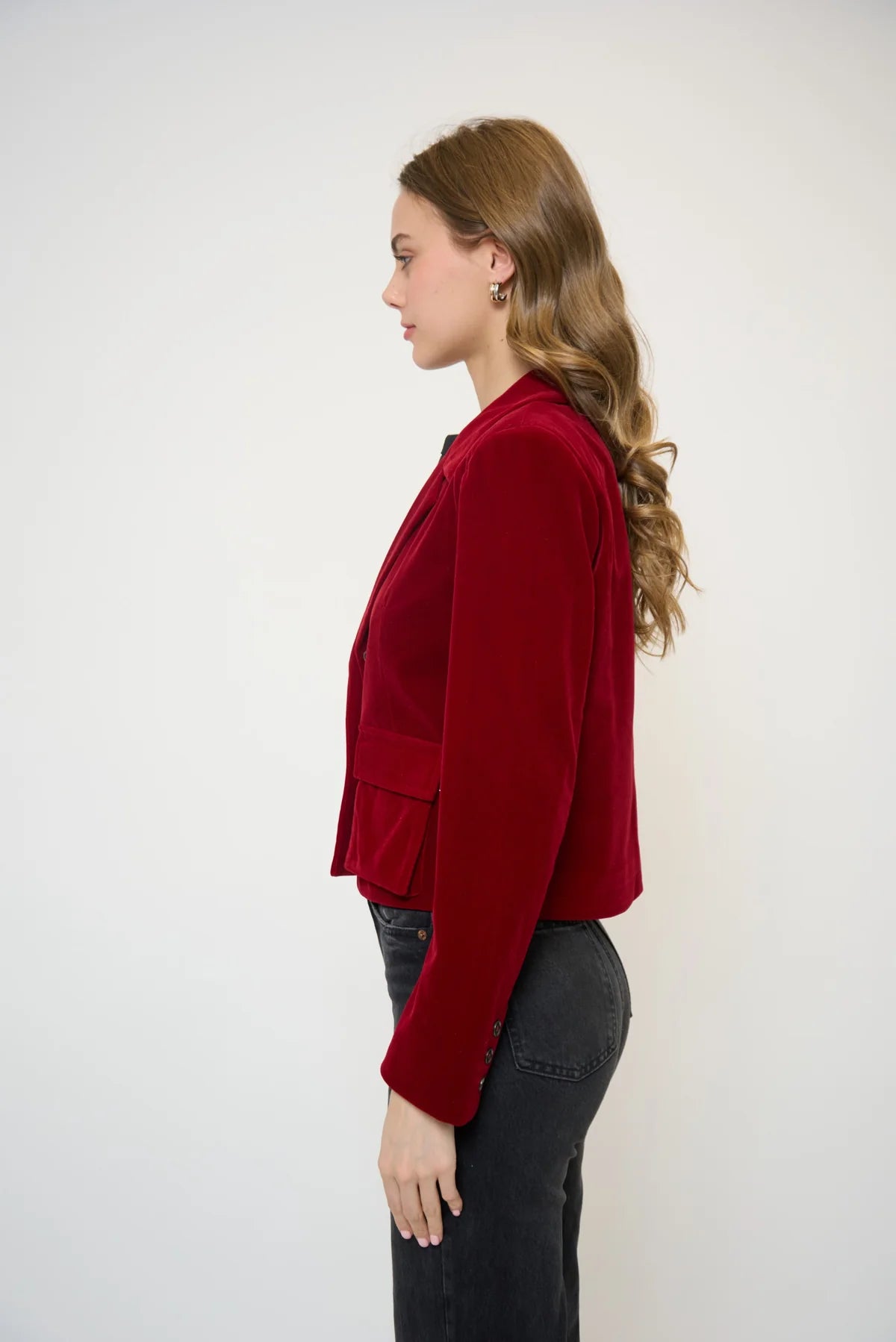 EMBER VELVET BOXY BLAZER - RED