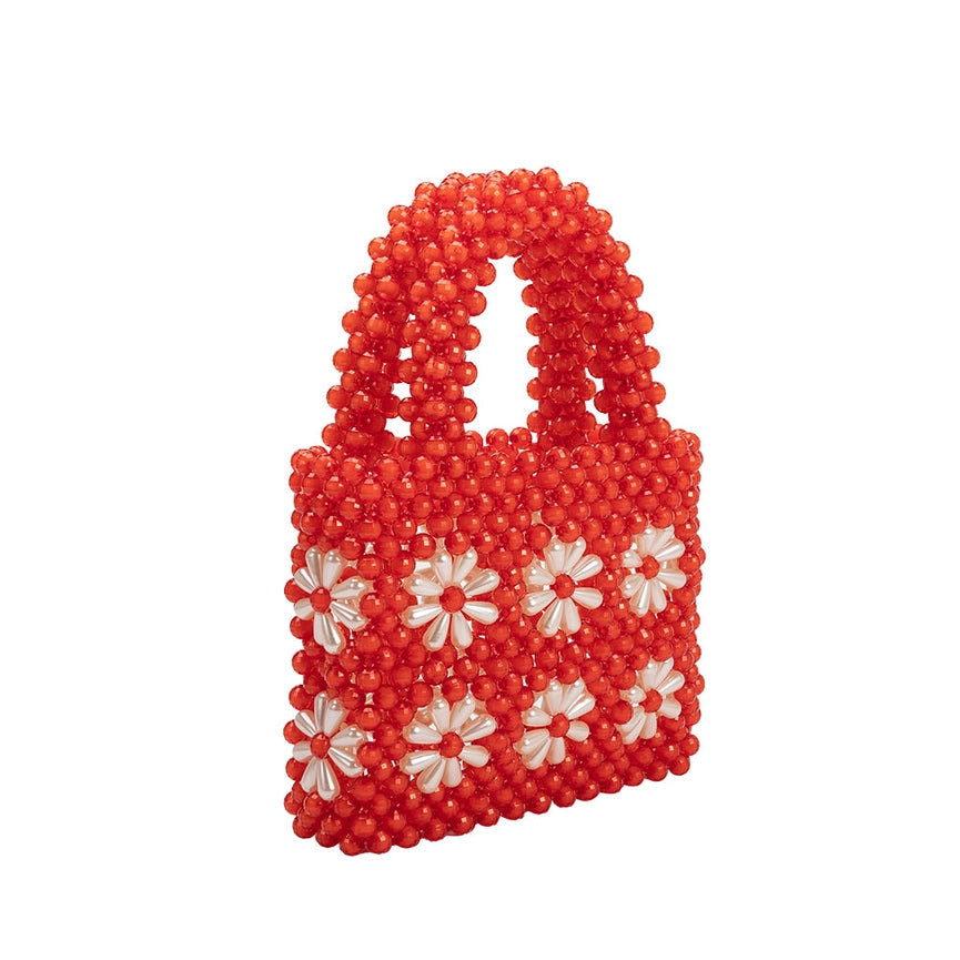 SELENA BEADED TOP HANDLE BAG - RED