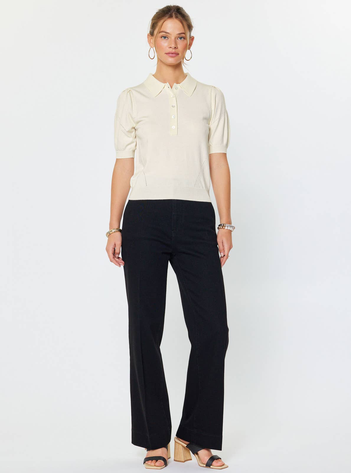 Short-sleeve Knit Polo Top - Ivory