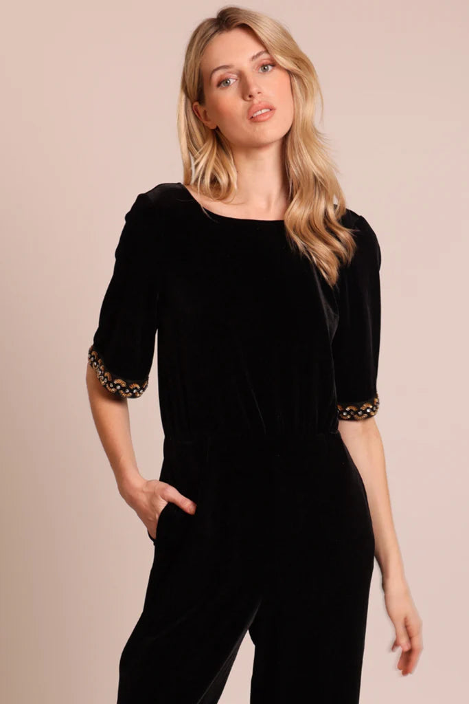 BLACK JUMPSUIT WITH SLEEVE DETAIL