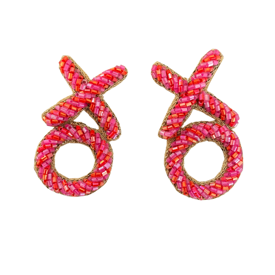 XO Earrings in Pink/Red Stripe
