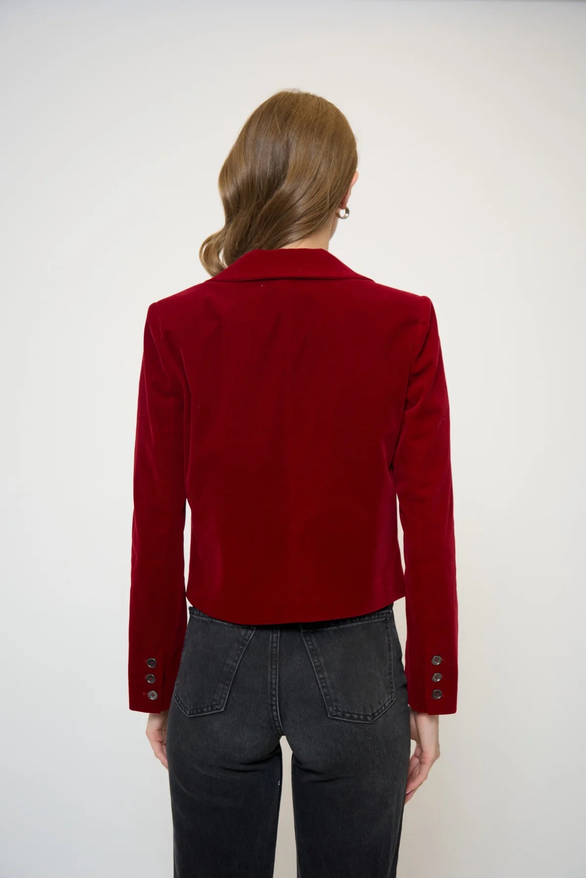 EMBER VELVET BOXY BLAZER - RED