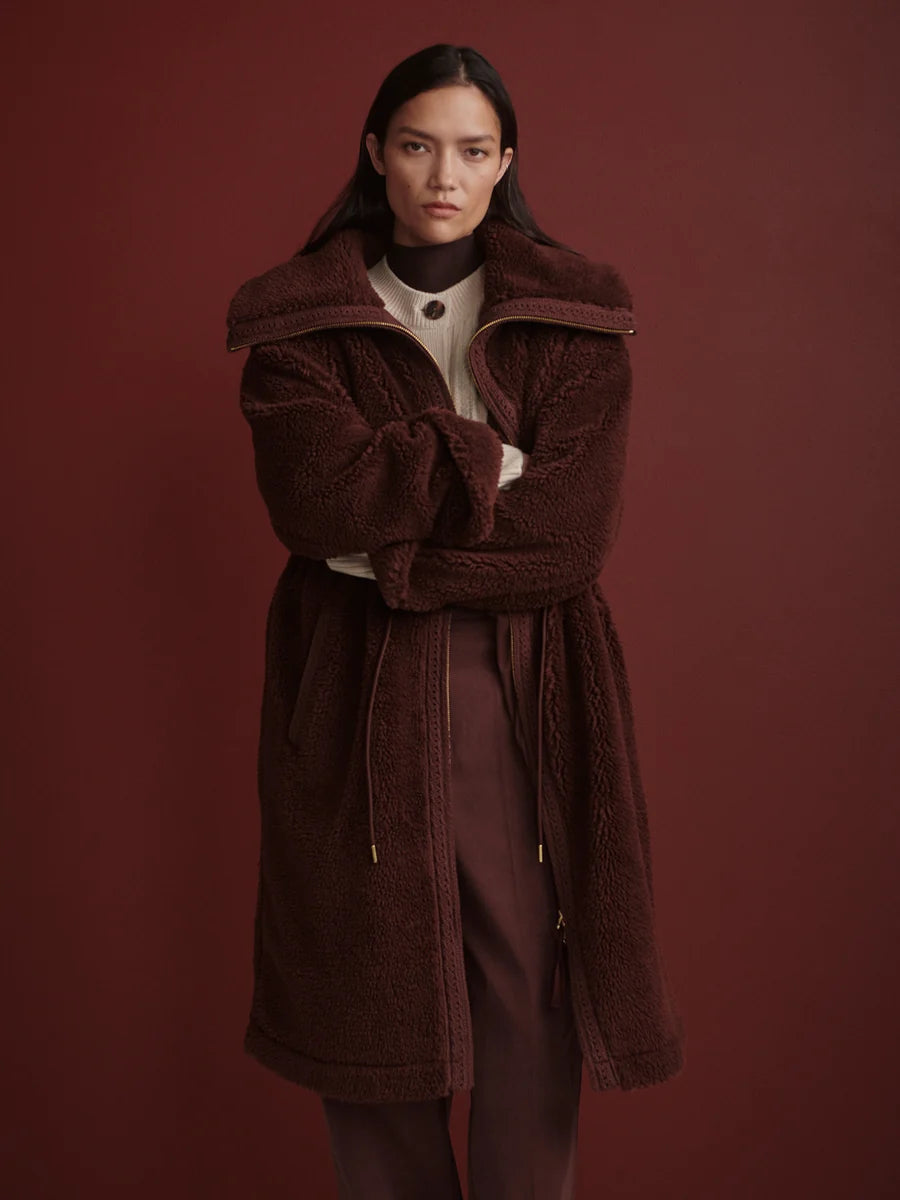 BENNET LONG SHERPA COAT - DARK CHESTNUT