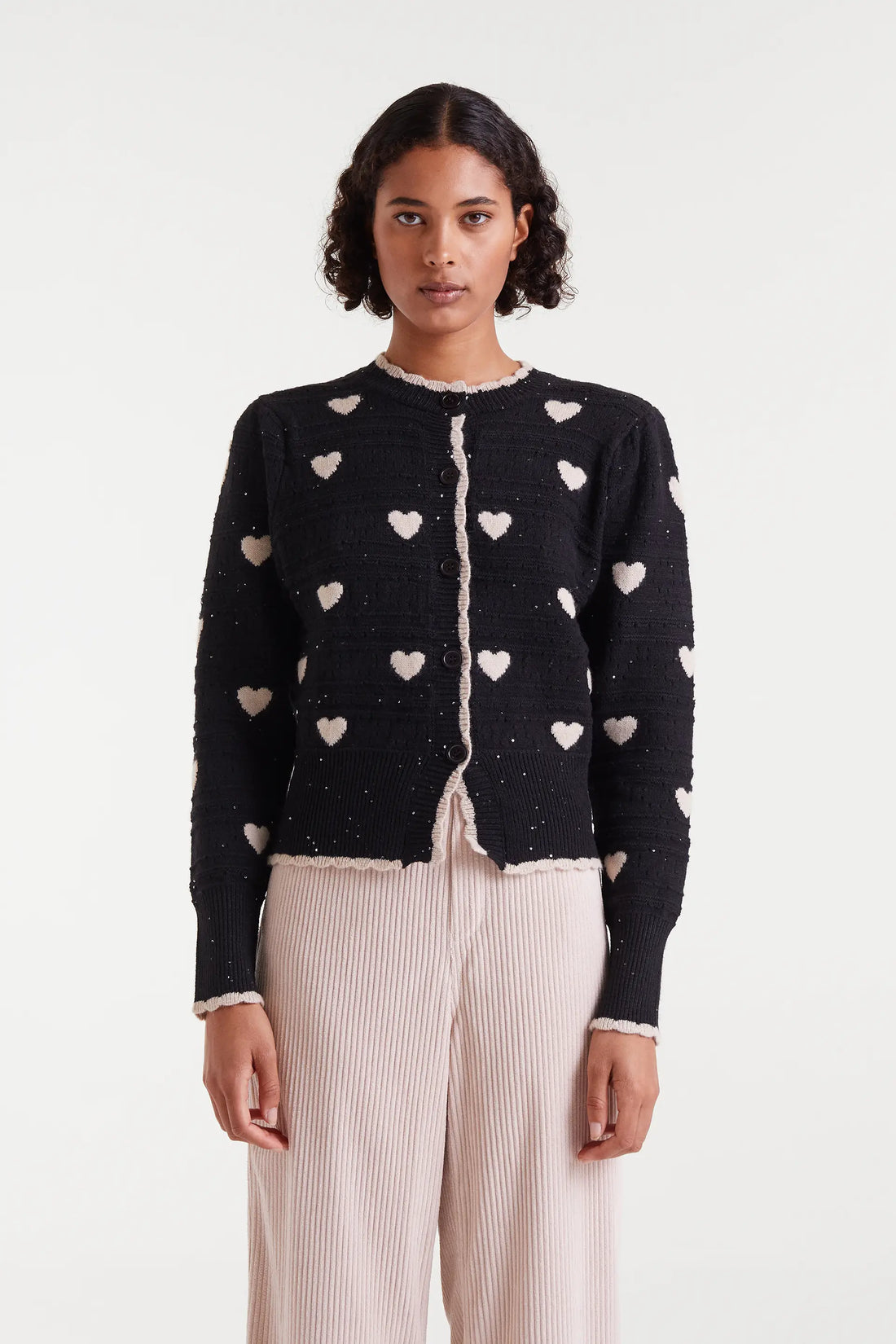 BLACK AND WHITE HEARTS CARDIGAN