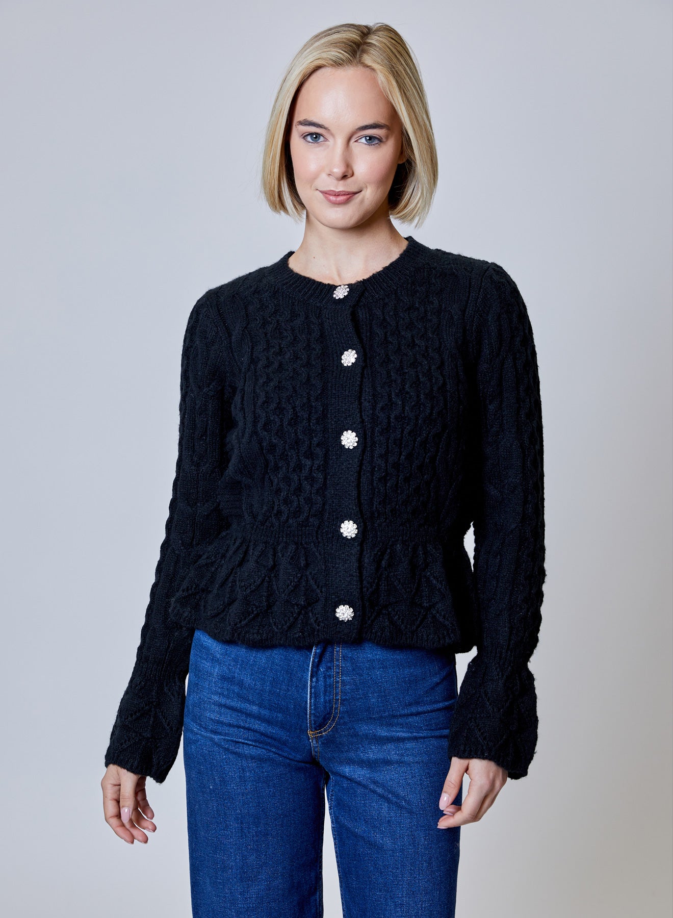 BLACK CREW NECK STUD SWEATER