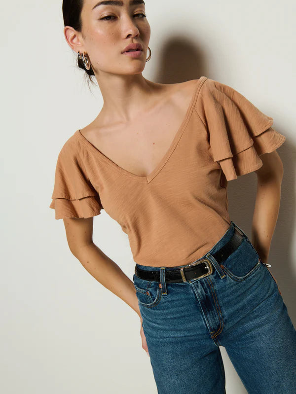 CADEE V-NECK TOP - LATTE