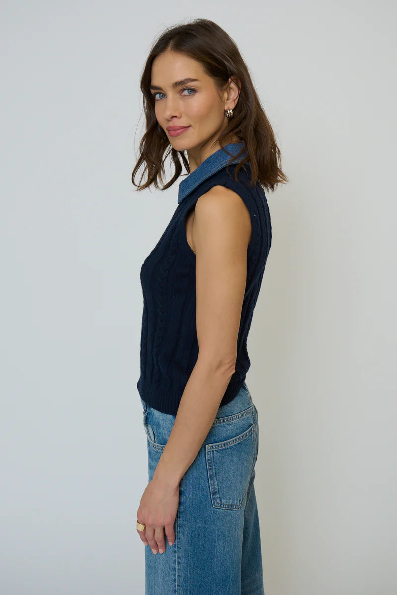 DASH DENIM COLLARED SHELL SWEATER