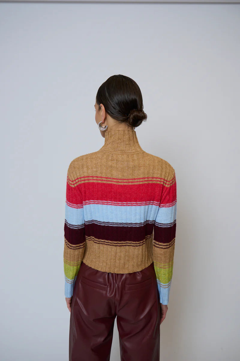 MARLEY RIBBED GRADIENT STRIPE T-NECK SWEATER