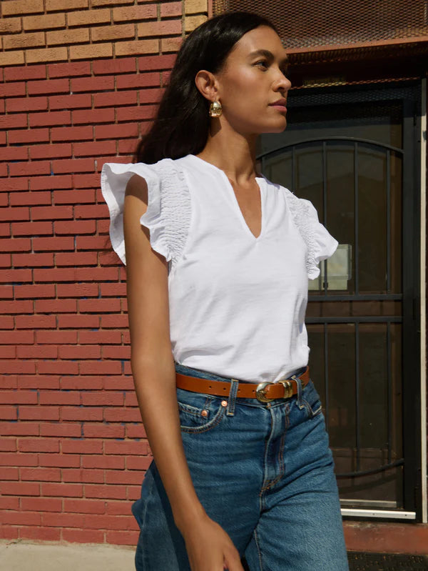 CHRISTA RUFFLE SLEEVE TOP - OPTIC WHITE