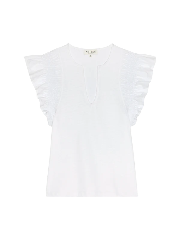 CHRISTA RUFFLE SLEEVE TOP - OPTIC WHITE