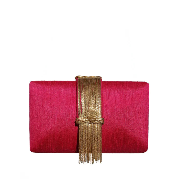FRINGE CLUTCH - CRANBERRY