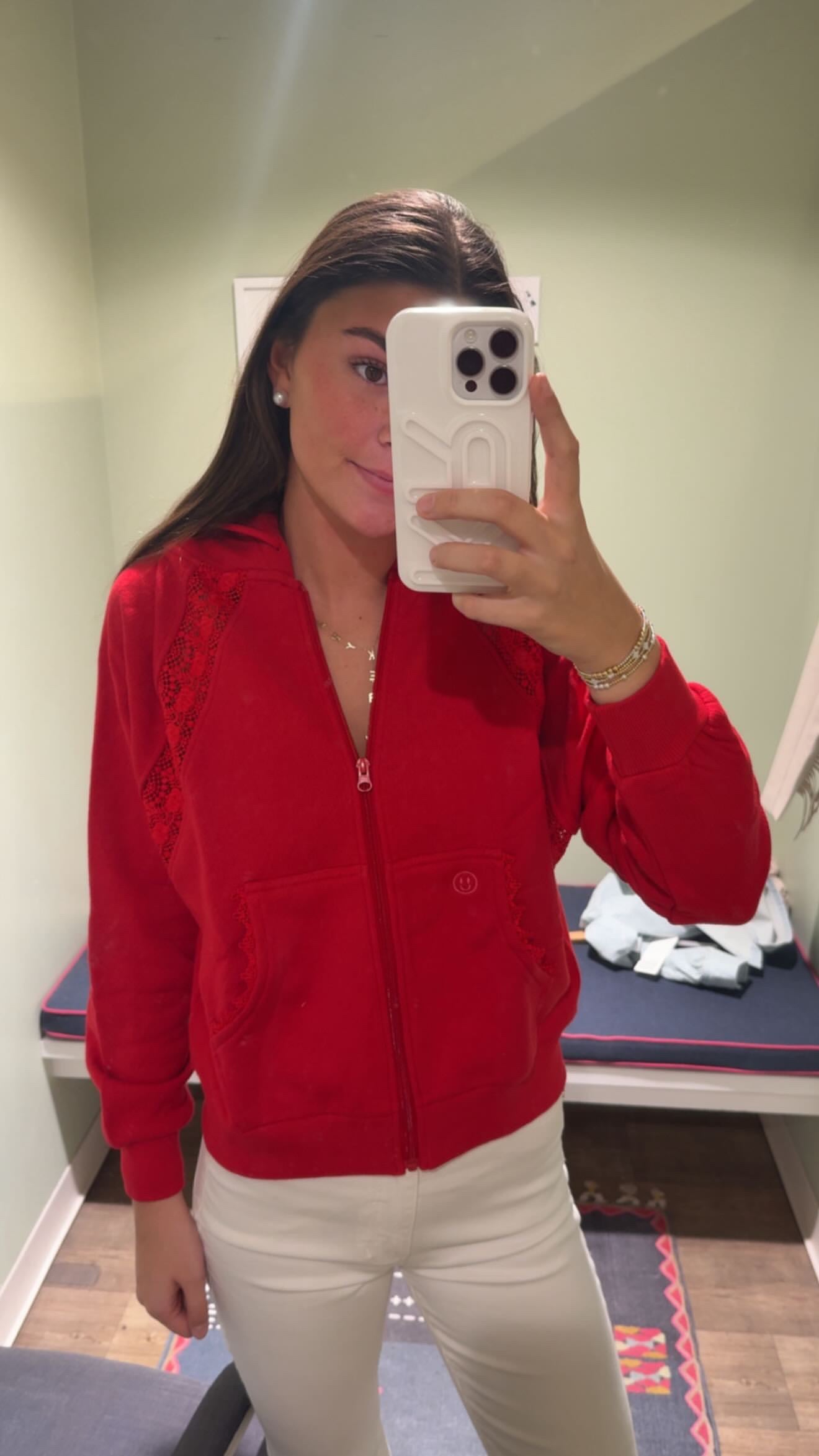 RED EYELET HOODIE