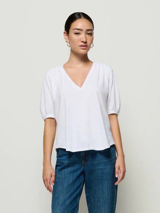 EDIE SHIRRED SHOULDER TOP - WHITE
