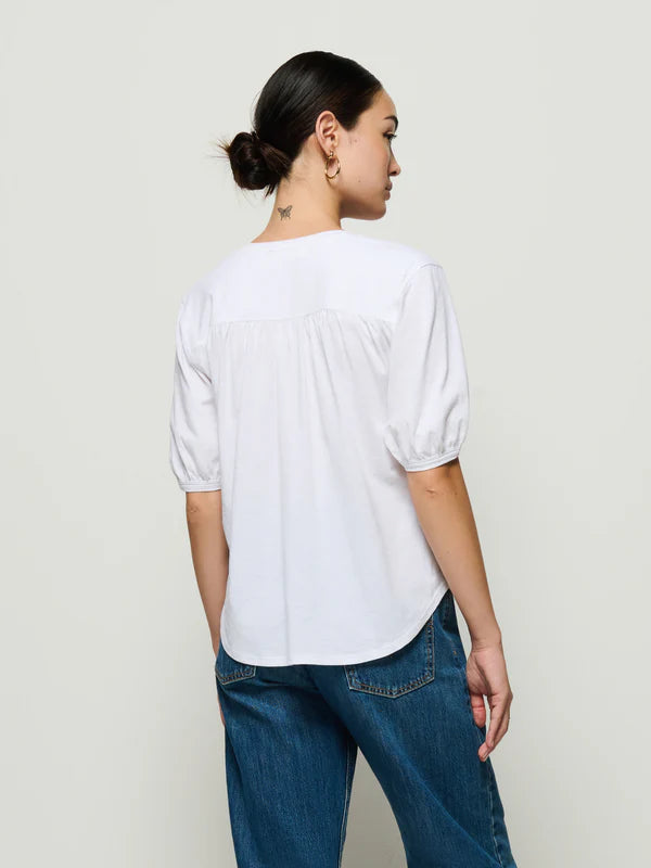 EDIE SHIRRED SHOULDER TOP - WHITE
