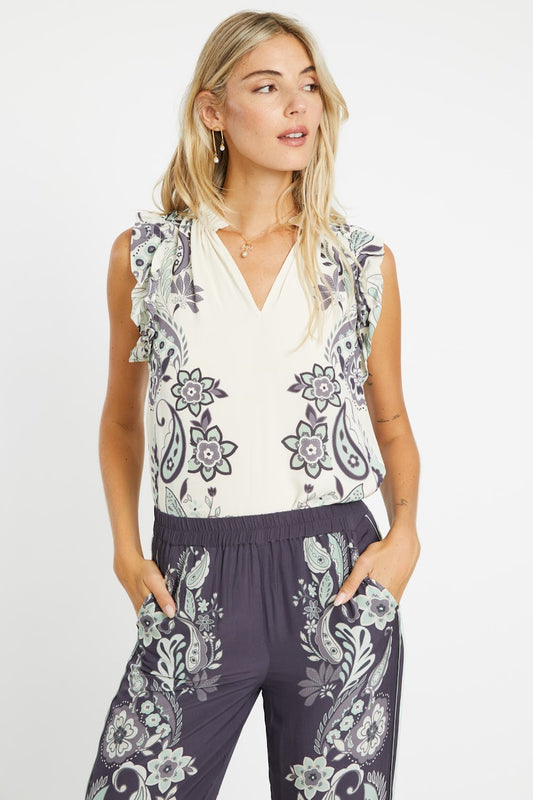 ALANI IVORY PROTEA PAISLEY TOP