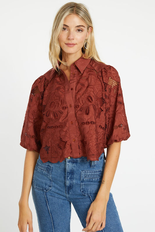 JULIETTE FIRED BRICK LACE TOP