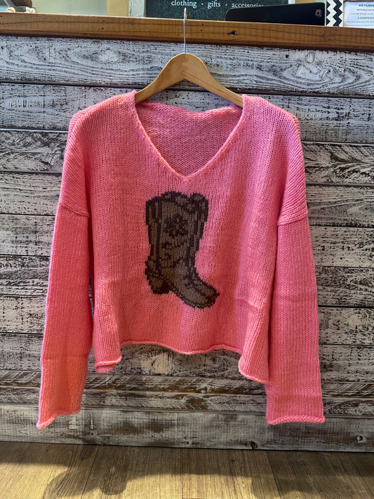 COWBOY BOOT VNECK SWEATER