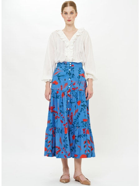 BUTTON FRONT SKIRT- BARTRAM BLUE