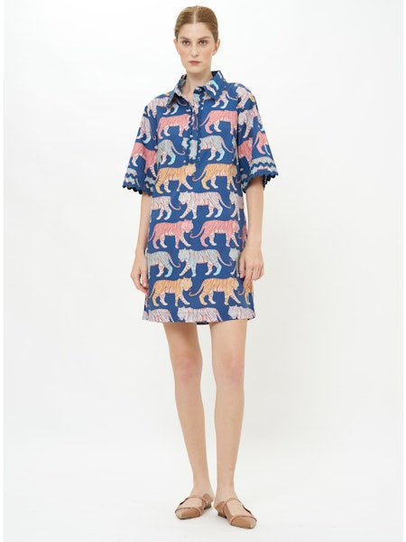 COLLARED SHIRT DRESS MINI-RAJ NAVY