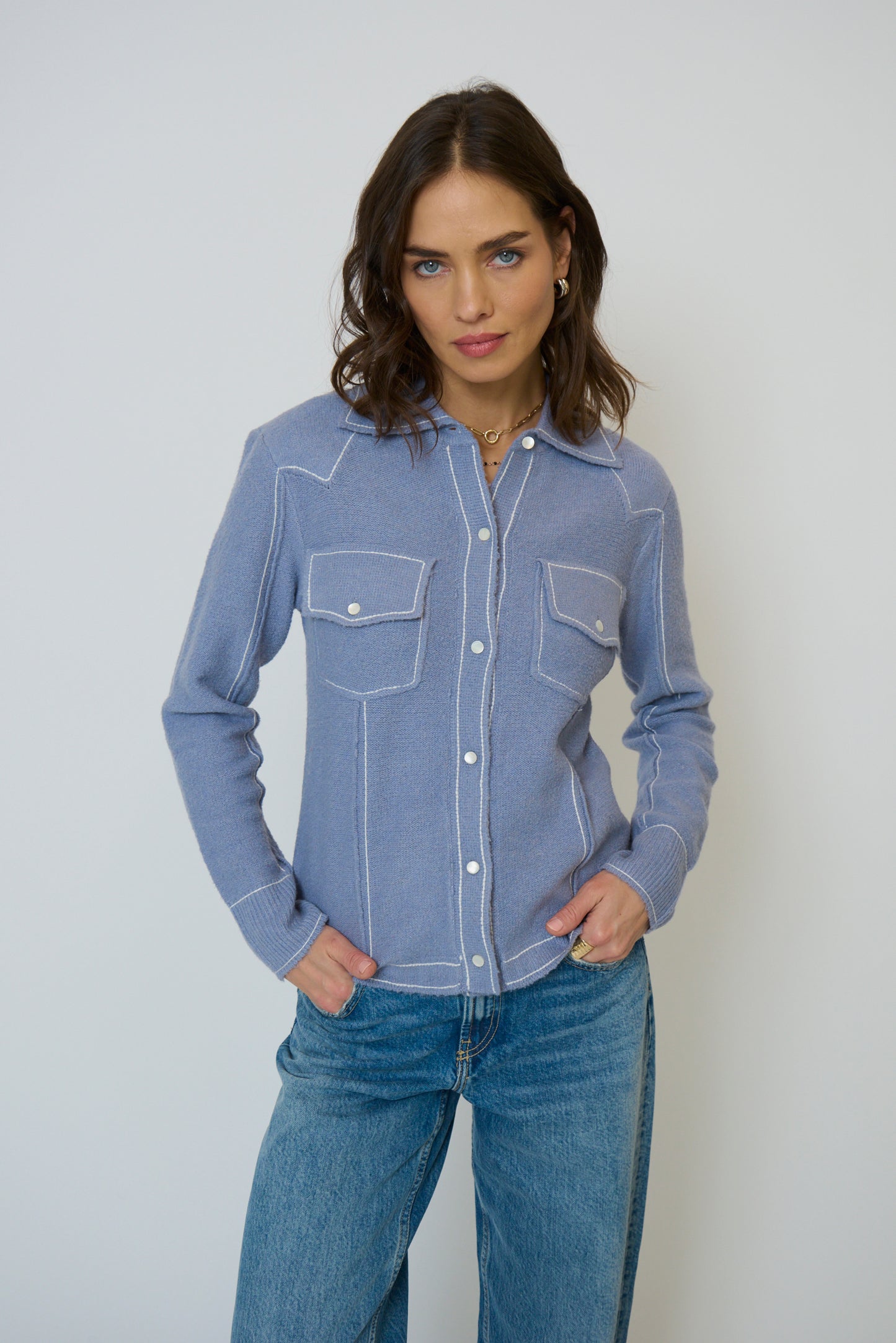 DASH WESTERN SWEATER BUTTON UP - BLUE