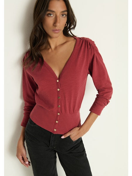 COLETTE CARDIGAN TOP - RUSSET
