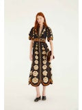 EMBROIDERED FLOWERS BLACK MIDI DRESS