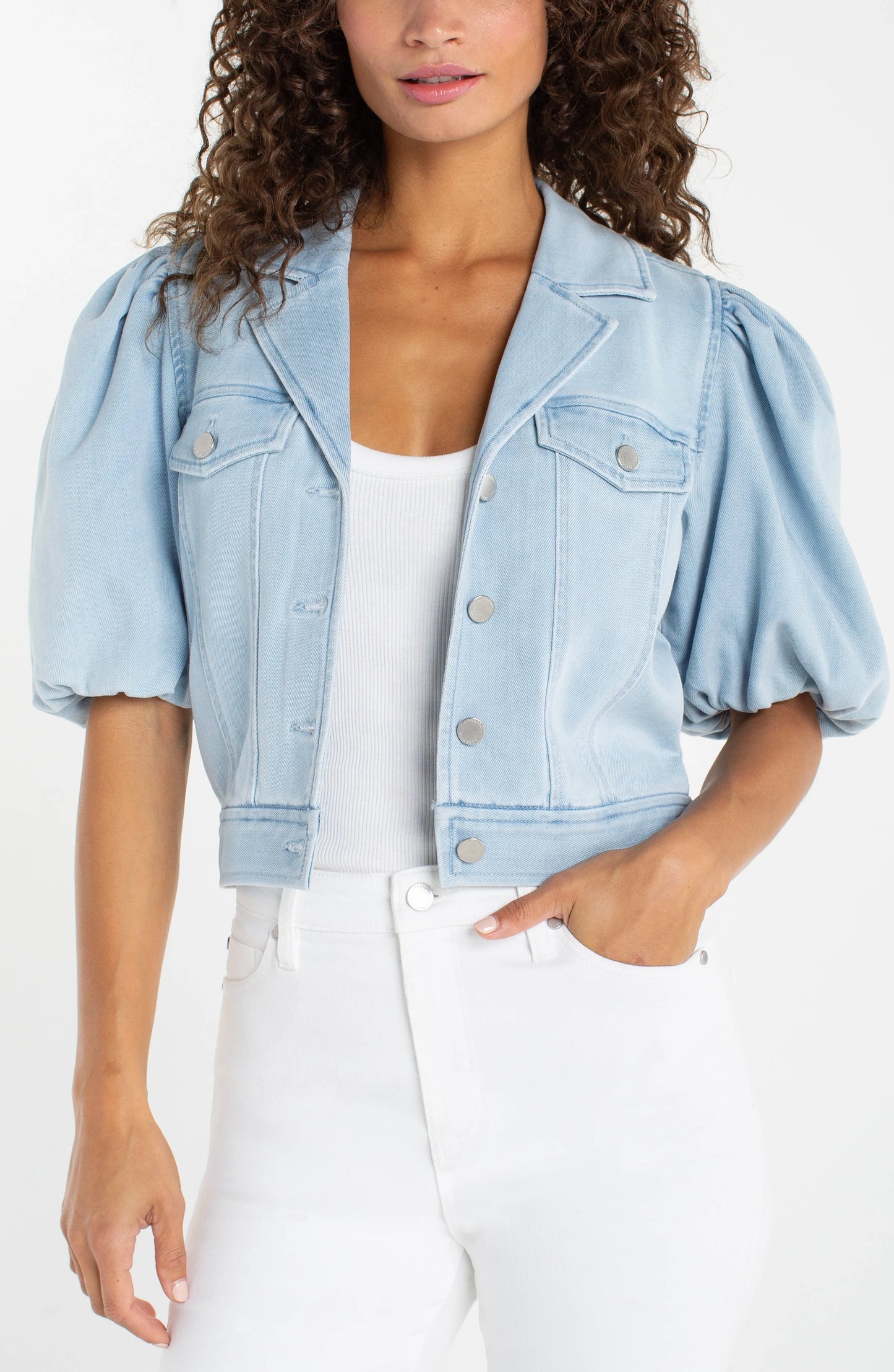 PUFF SLEEVE CROPPED TRUCKER JACKET