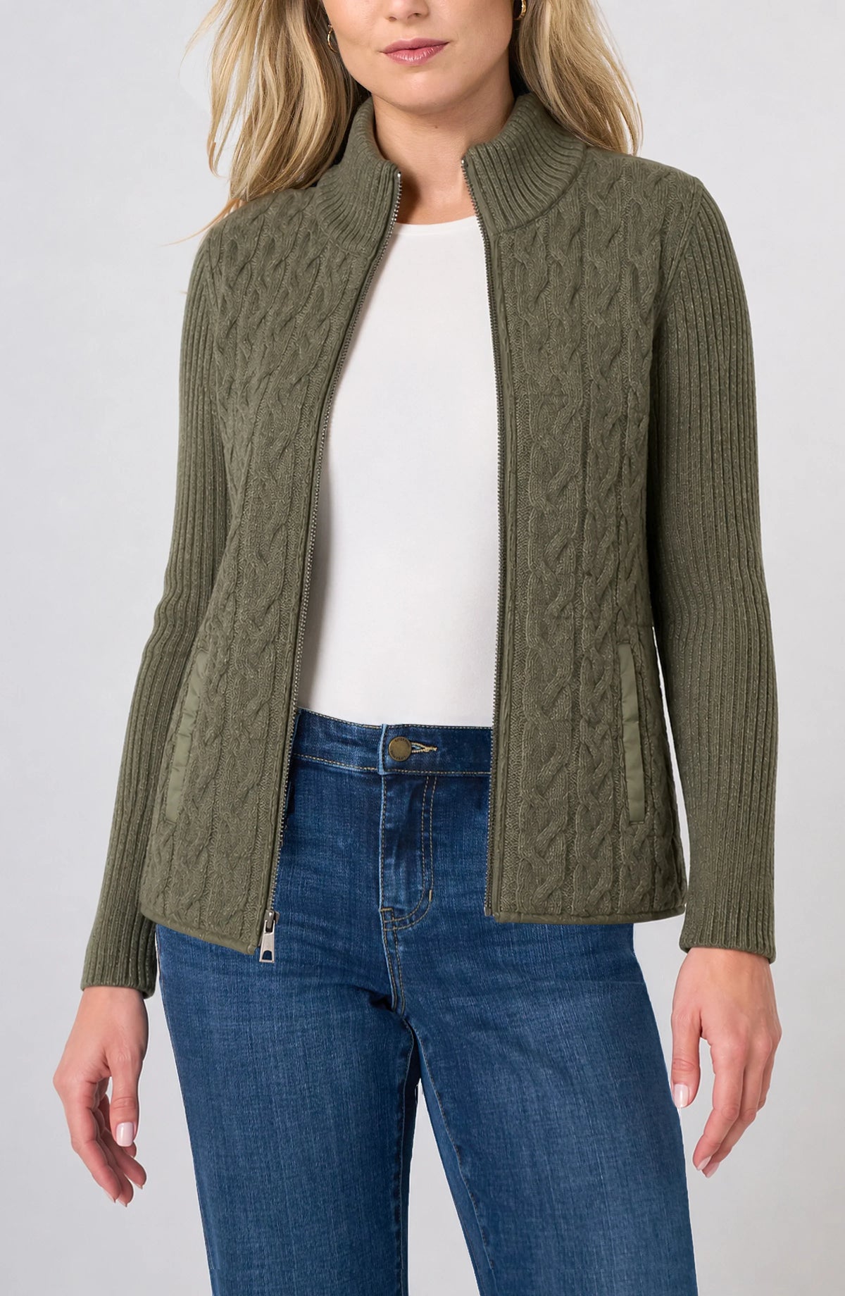 LONG SLEEVE FRONT QUILTED SWEATER JACKET