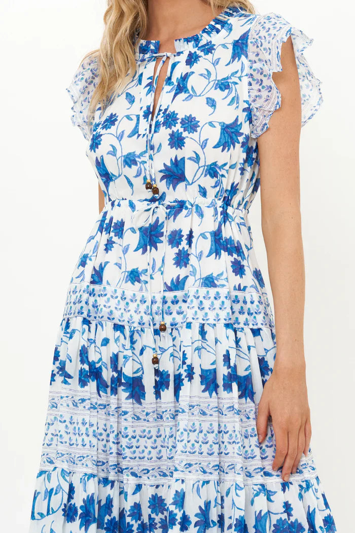 CINCHED FLIRTY MIDI-BLUE