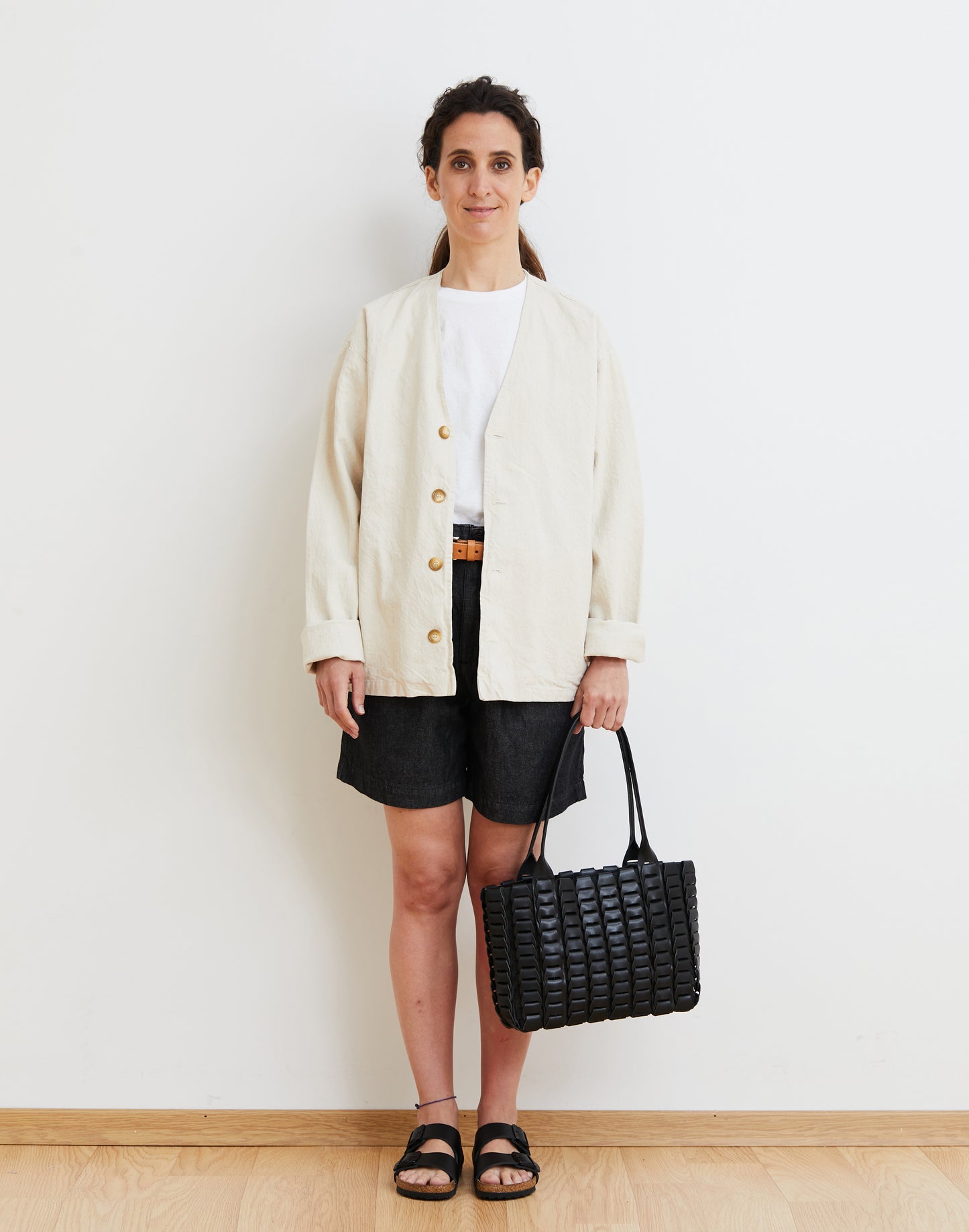 LEATHER BASKET BAG - BLACK