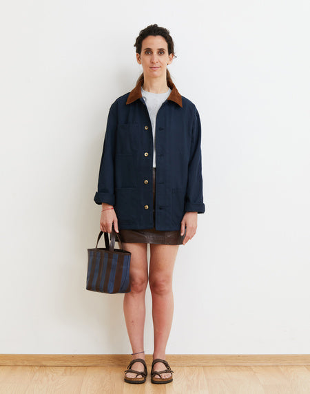 LEATHER STRIPED GORETTI BAG - BROWN/NAVY