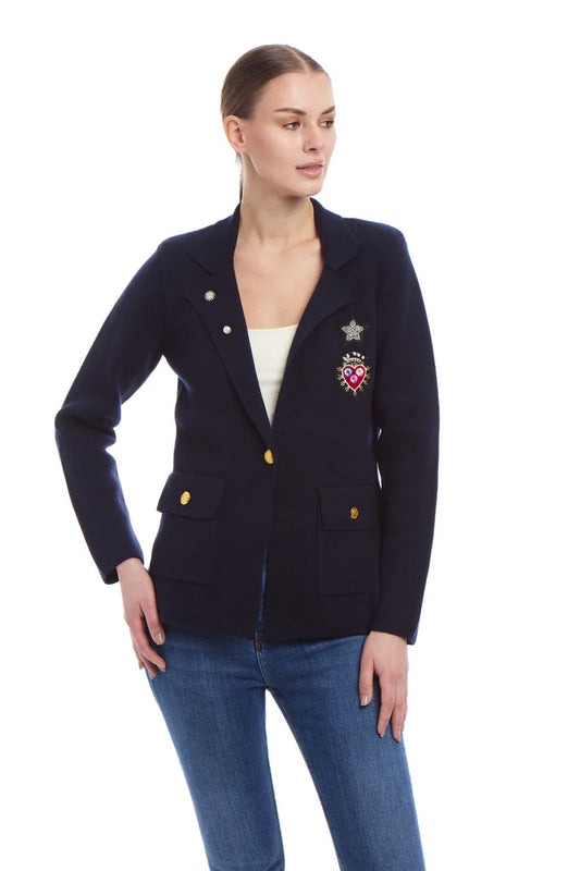 KNIT BLAZER - EMBROIDERED NAVY
