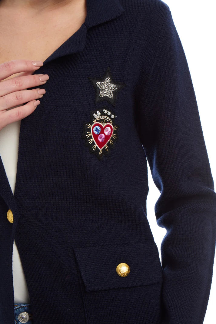 KNIT BLAZER - EMBROIDERED NAVY