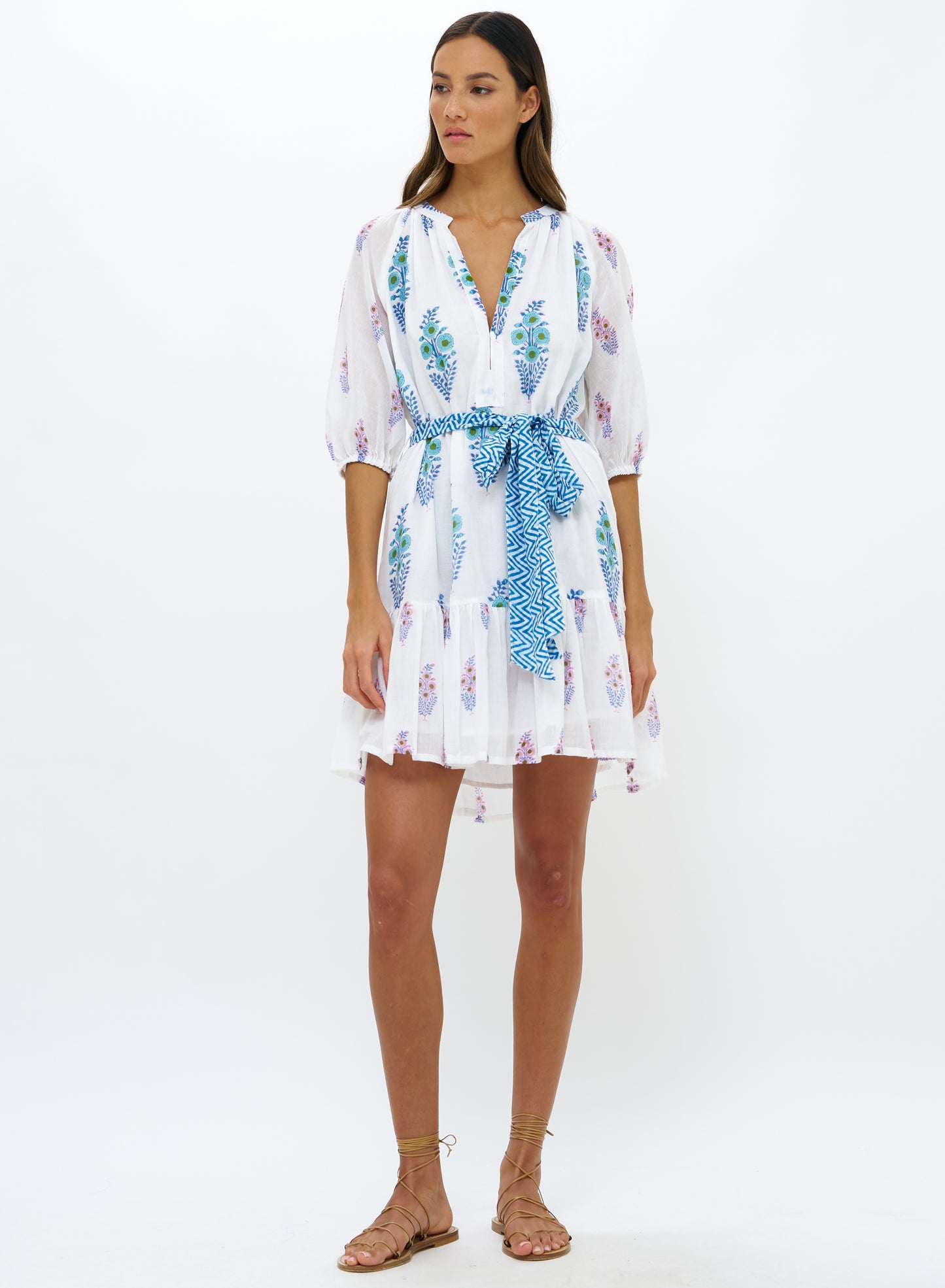 BELTED PUFF SLEEVE MINI - TAVIRA BLUE